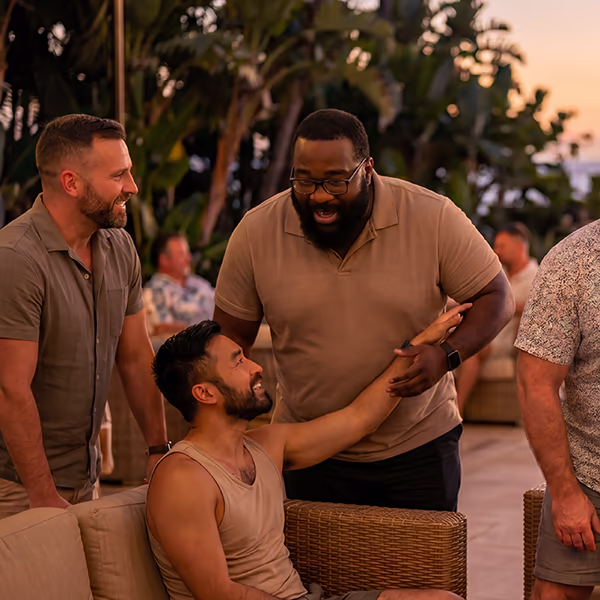 A group of men flirting
