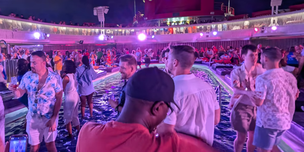 One of the pool-side parties on Virgin Voyages