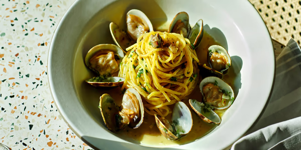Mussels and pasta from the Virgin Voayges italian restaurant