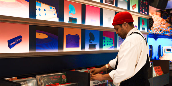 African American guy shopping for records